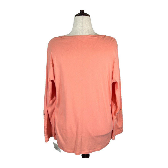 Croft & Barrow Top Womens 2X Orange Roll Tab Sleeve Pullover Blouse Tee NWT - Picture 3 of 11